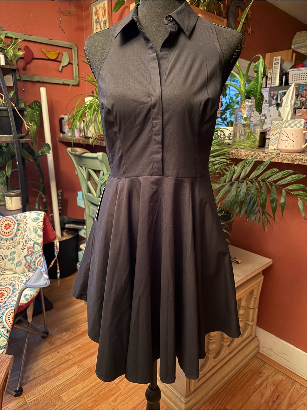 Express Sleeveless Black Fit-and-Flare Shirt Dress